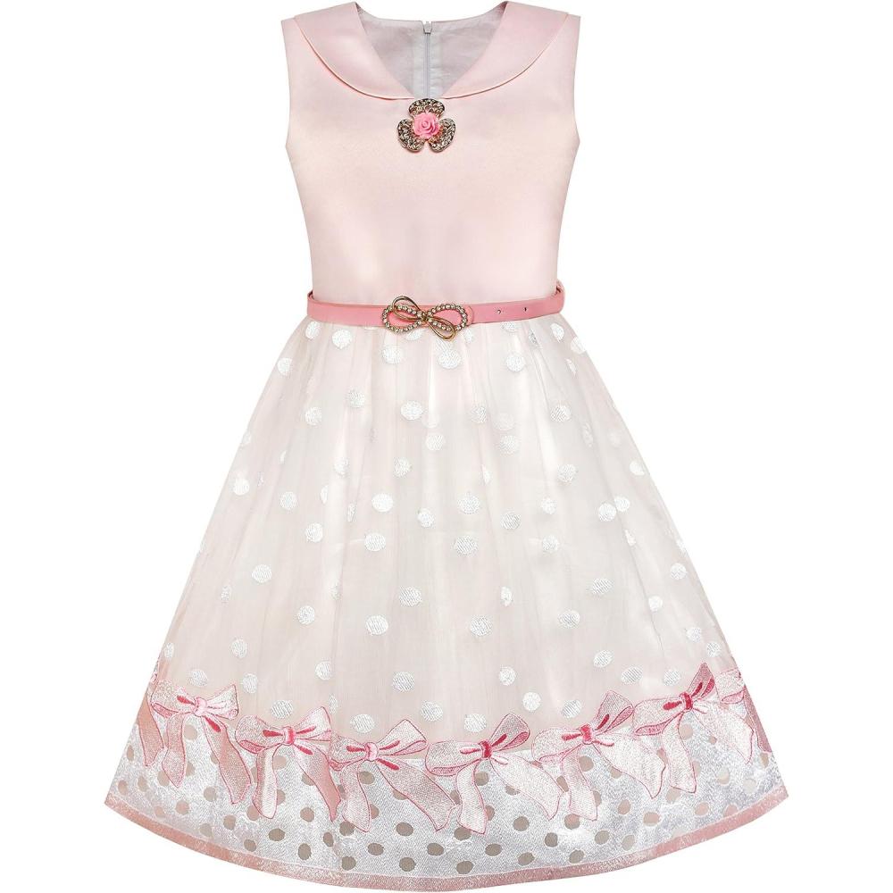 imageSunny Fashion Girls Dress Navy Blue Flower Belt Vintage Party Size 614Pink