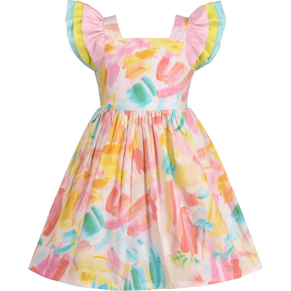 imageSunny Fashion Girls Dress Polka Dot Overlap Design with Trim Yellow Size 410Multicolor