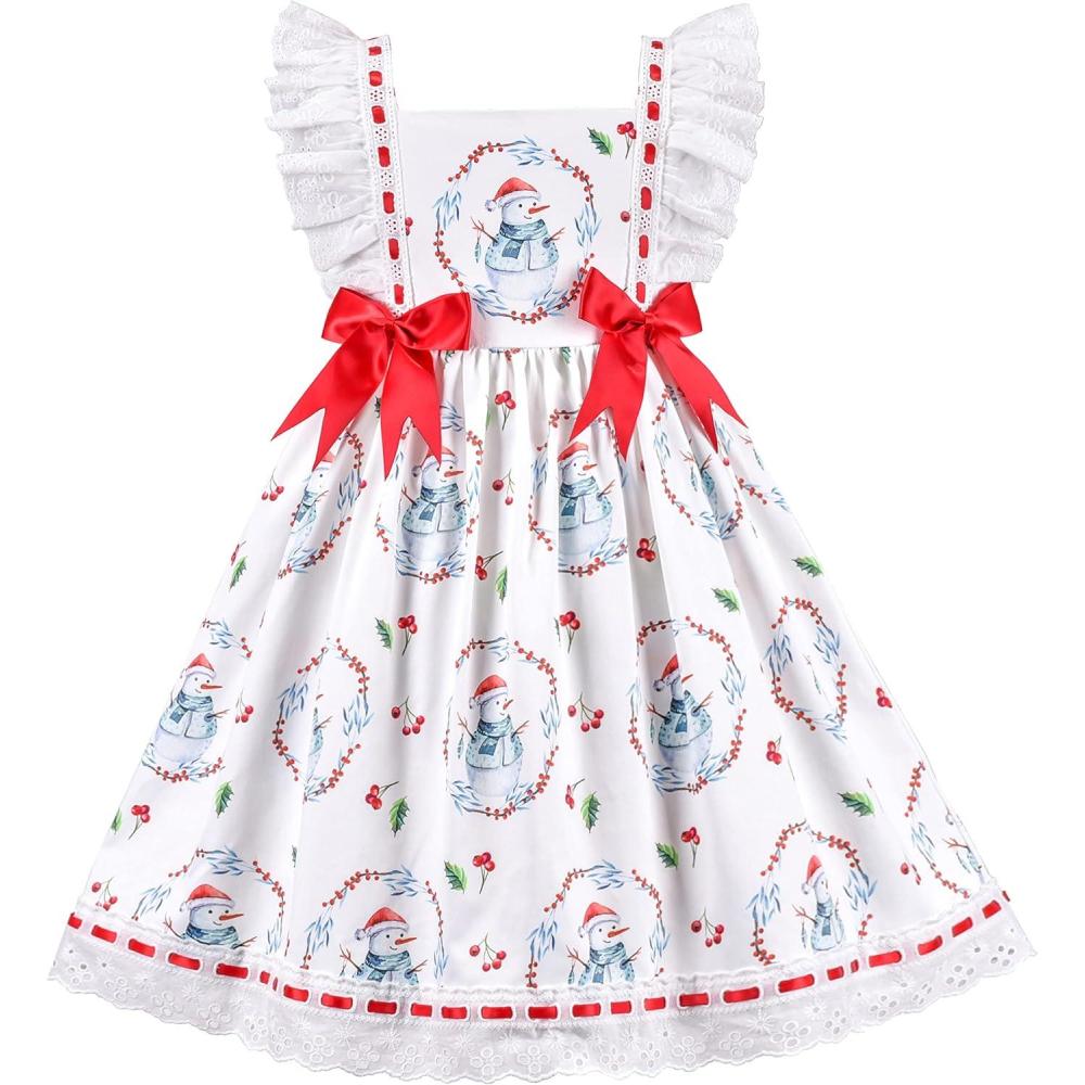 imageSunny Fashion Girls Dress Polka Dot Overlap Design with Trim Yellow Size 410White Snowman