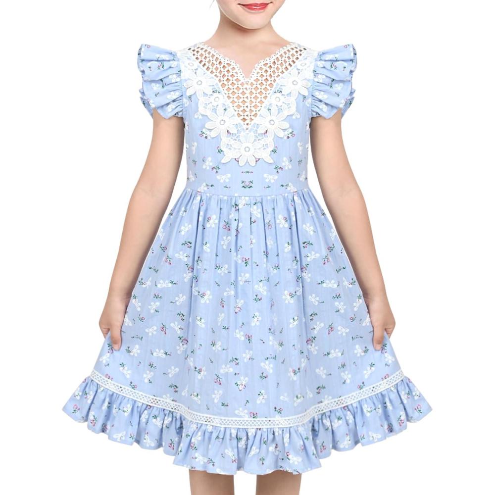 imageSunny Fashion Girls Dress Purple Flower Summer Casual Dress Lace Size 614Blue Lace