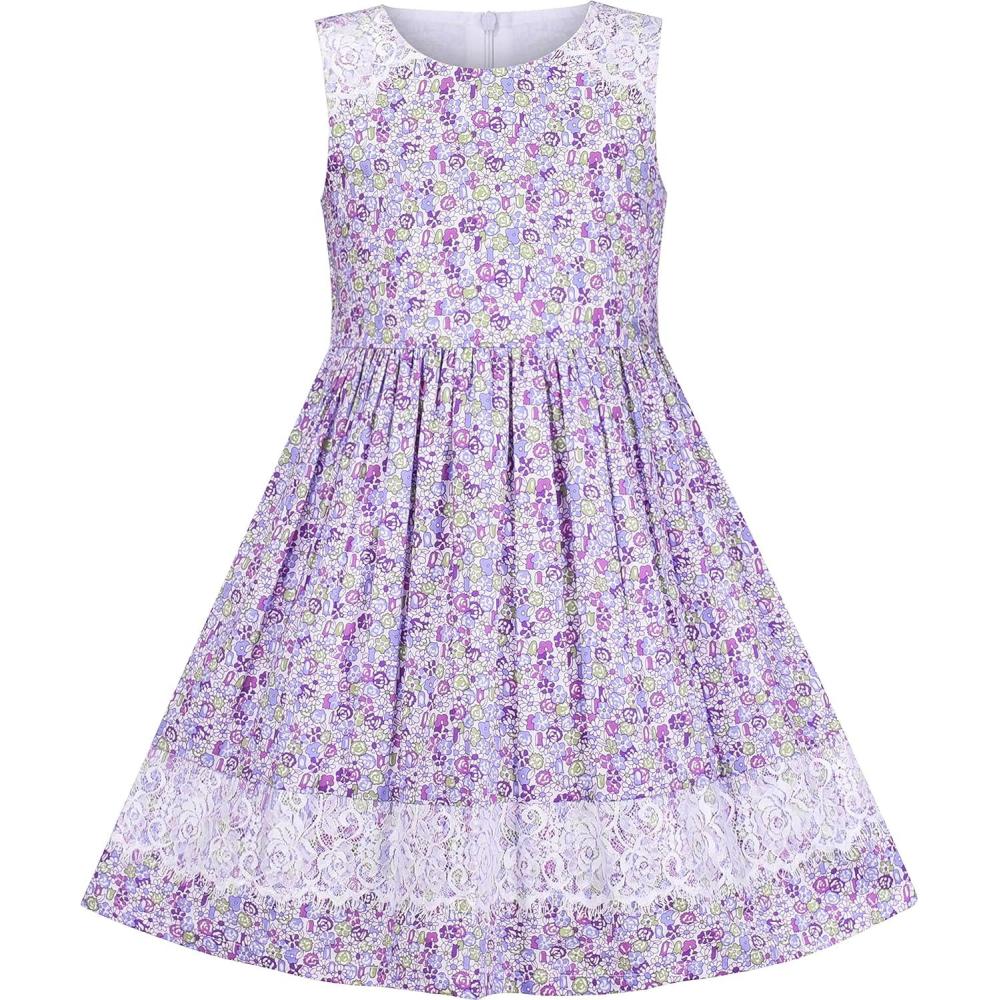 imageSunny Fashion Girls Dress Purple Flower Summer Casual Dress Lace Size 614Purple Flower