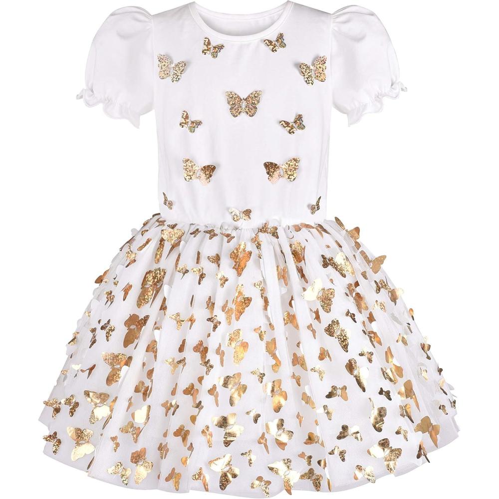 imageSunny Fashion Girls Dress Purple Short Sleeve Rainbow Tulle Skirt Birthday PartyGold