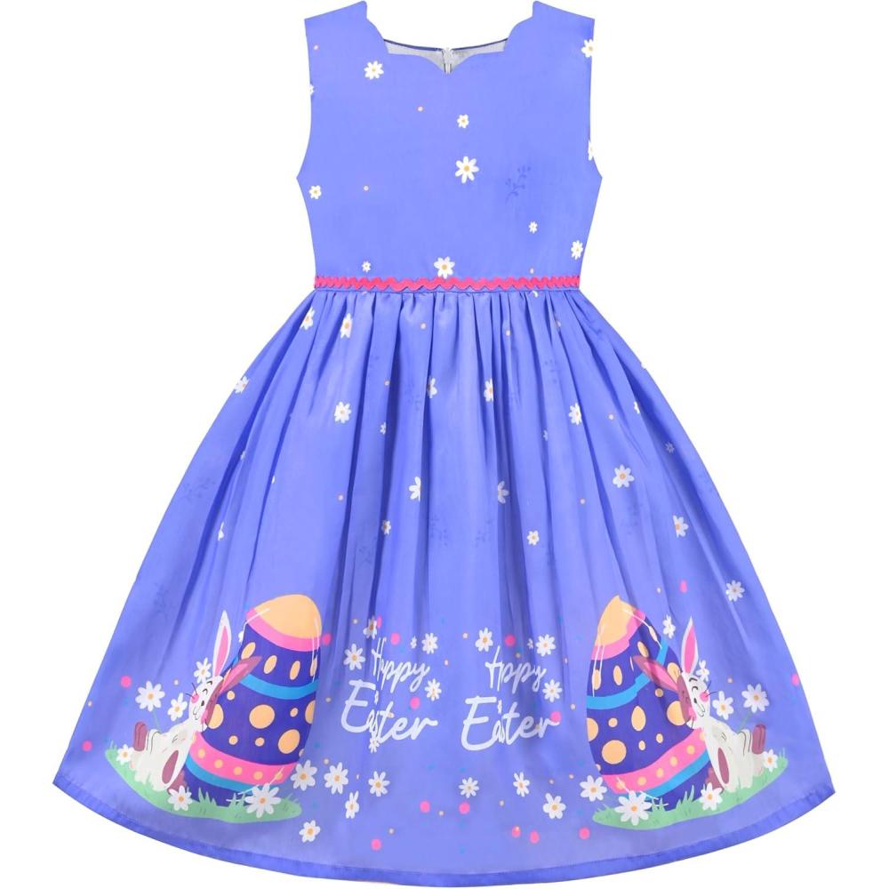imageSunny Fashion Girls Dress Purple Sunflower Green Leaves Butterfly Size 412Blue Bunny