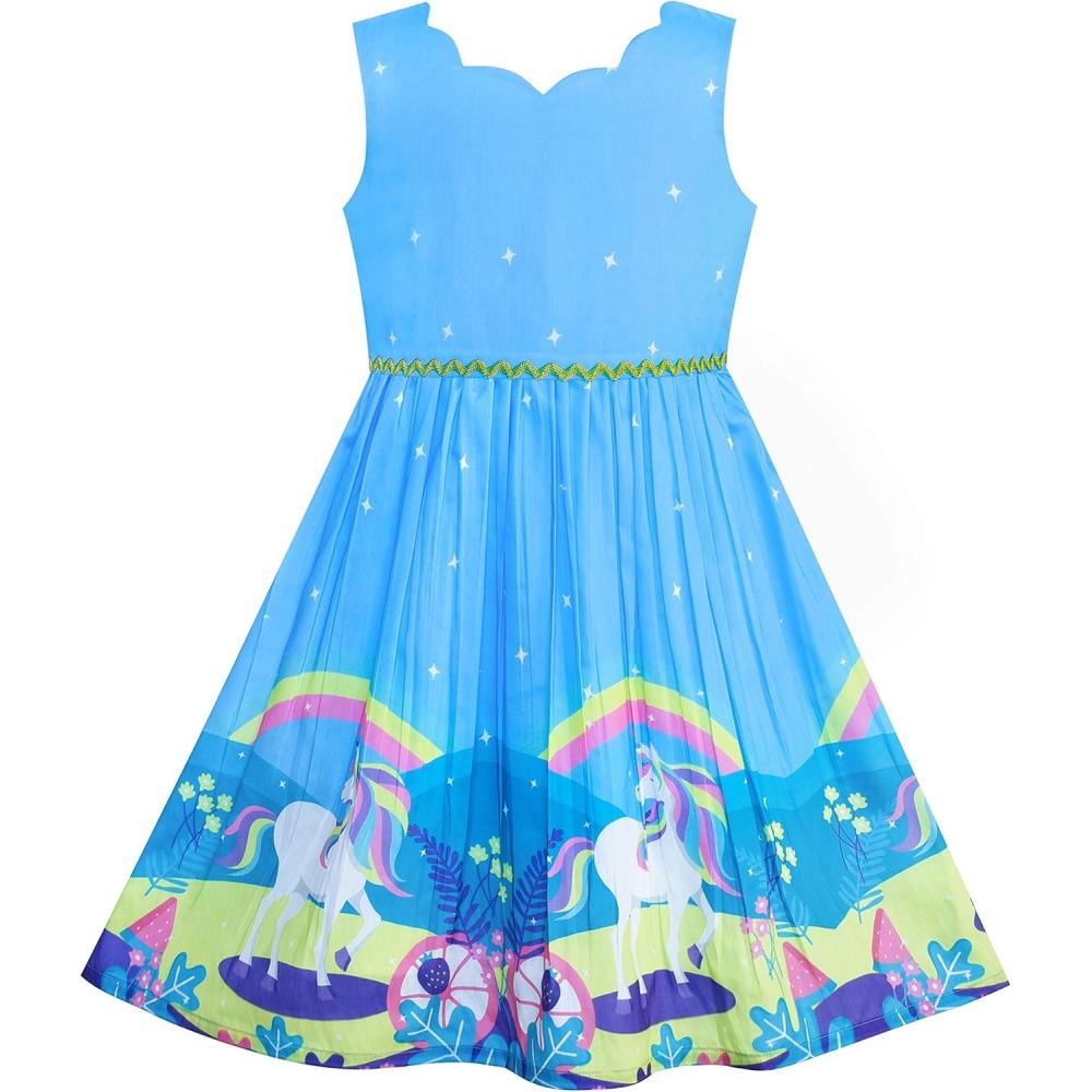 imageSunny Fashion Girls Dress Purple Sunflower Green Leaves Butterfly Size 412Blue Unicorn