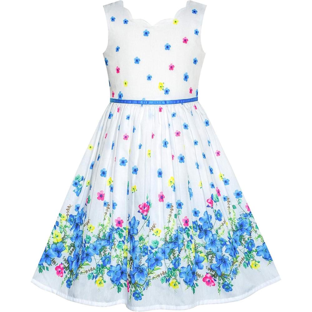 imageSunny Fashion Girls Dress Purple Sunflower Green Leaves Butterfly Size 412Blue and White