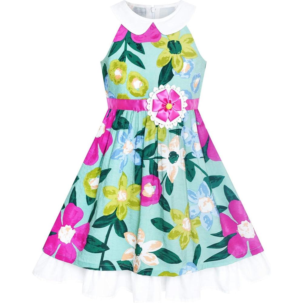 imageSunny Fashion Girls Dress Purple Sunflower Green Leaves Butterfly Size 412Green Leaves