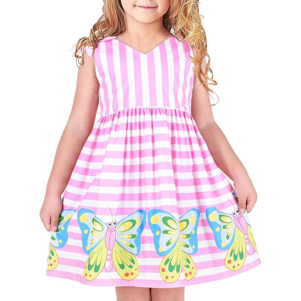 imageSunny Fashion Girls Dress Purple Sunflower Green Leaves Butterfly Size 412Pink Striped