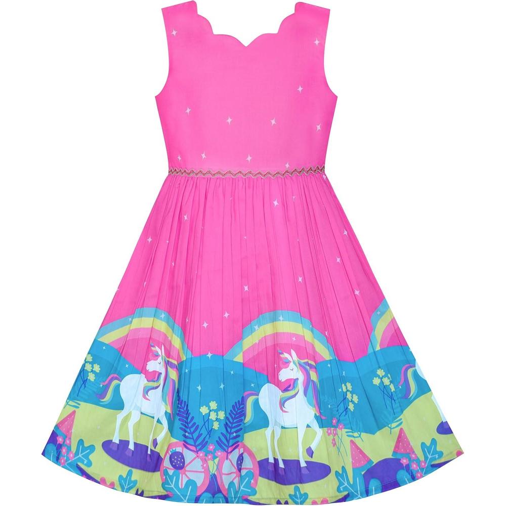 imageSunny Fashion Girls Dress Purple Sunflower Green Leaves Butterfly Size 412Pink Unicorn