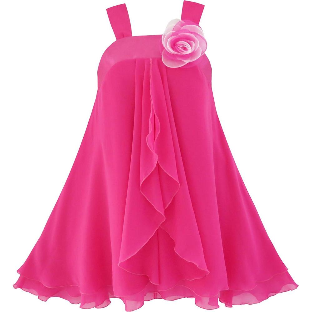 imageSunny Fashion Girls Dress Sleeveless Halter Flower Multi Layer ChiffonDeep Pink
