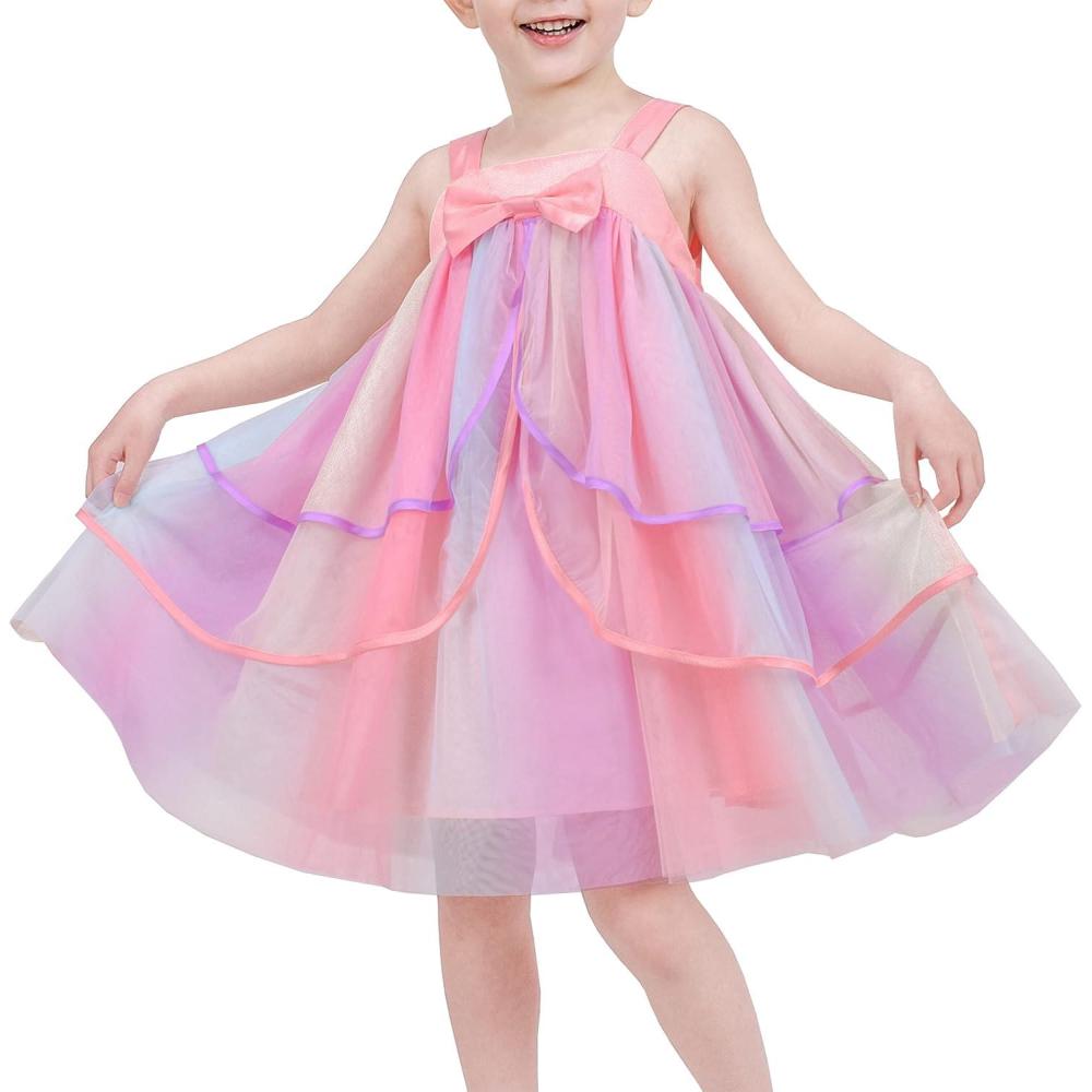 imageSunny Fashion Girls Dress Sleeveless Halter Flower Multi Layer ChiffonPinkish Purple