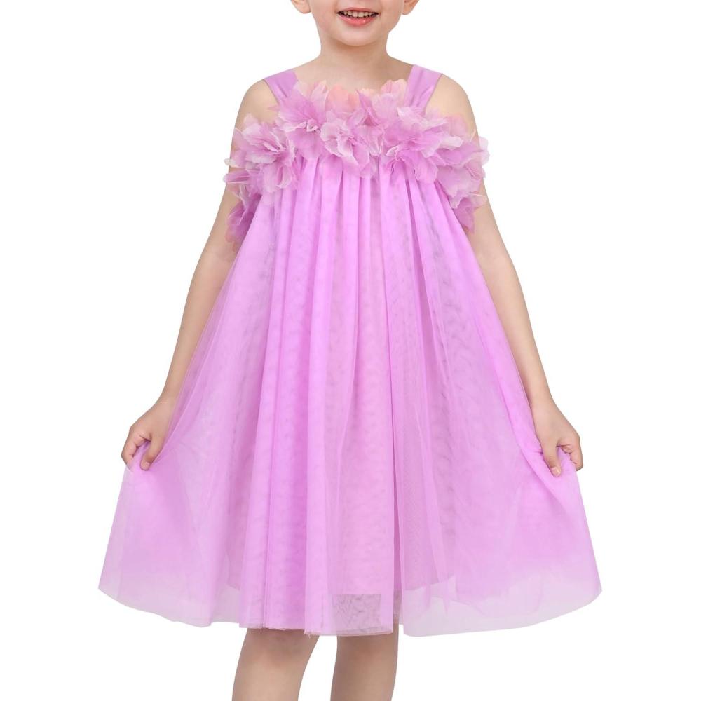 imageSunny Fashion Girls Dress Sleeveless Halter Flower Multi Layer ChiffonPurple 3d Floral