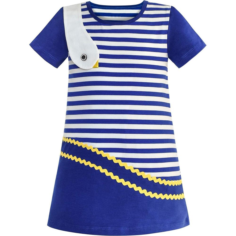 imageSunny Fashion Girls Dress TShirt Cotton Bird Embroidered Short Sleeve Size 26Blue Bird
