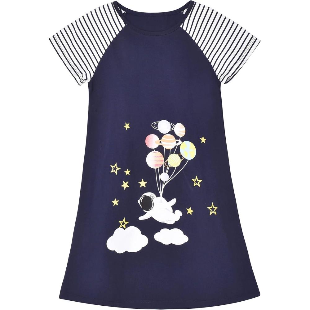 imageSunny Fashion Girls Dress TShirt Cotton Bird Embroidered Short Sleeve Size 26Blue Stars