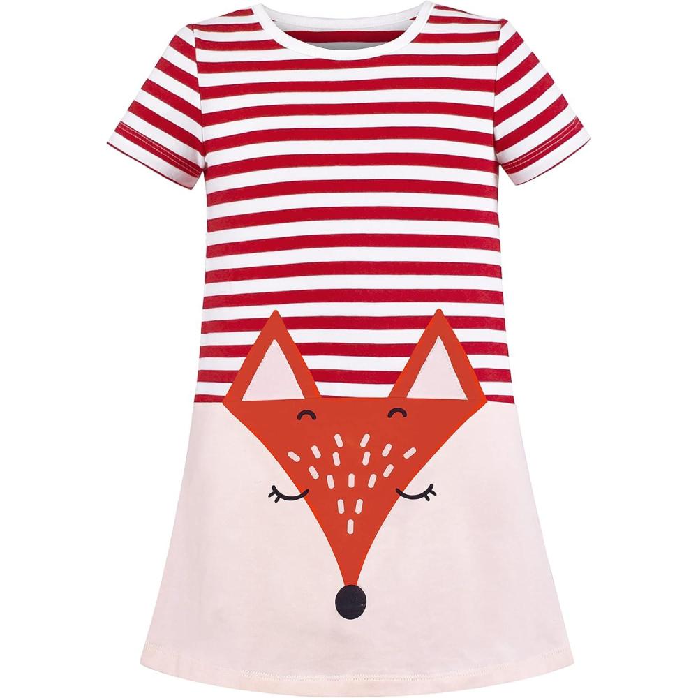 imageSunny Fashion Girls Dress TShirt Cotton Bird Embroidered Short Sleeve Size 26Red Fox