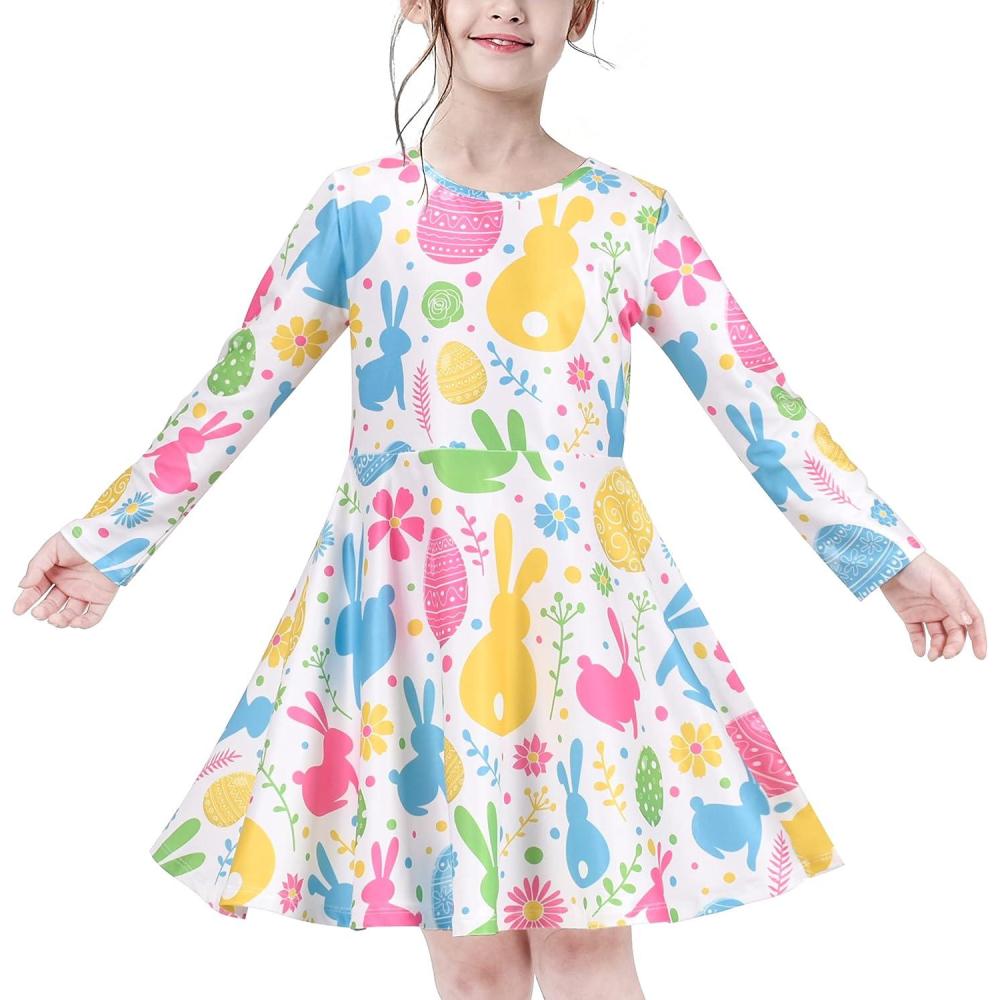 imageSunny Fashion Girls Dress Unicorn Rainbow Long Sleeve Casual Dress Size 38Colorful Bunny
