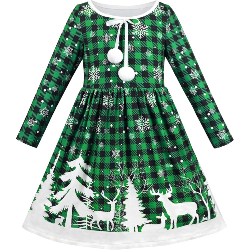 imageSunny Fashion Girls Dress Unicorn Rainbow Long Sleeve Casual Dress Size 38Green Christmas