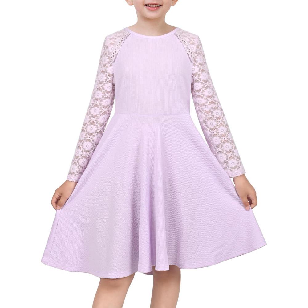 imageSunny Fashion Girls Dress Unicorn Rainbow Long Sleeve Casual Dress Size 38Purple Lace