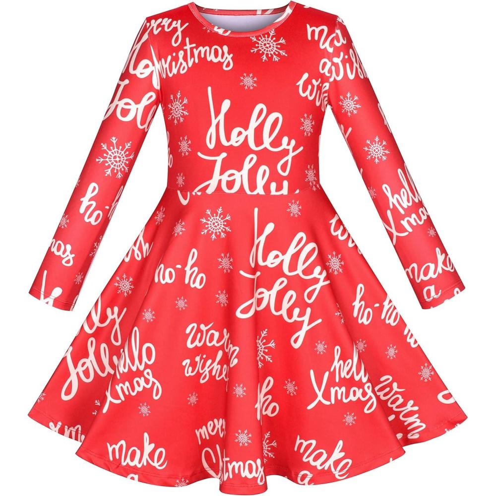 imageSunny Fashion Girls Dress Unicorn Rainbow Long Sleeve Casual Dress Size 38Red Christmas