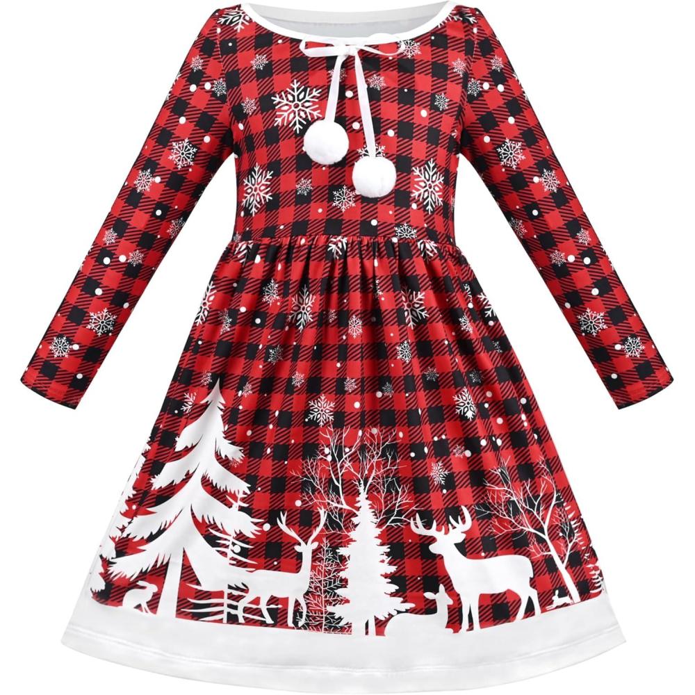 imageSunny Fashion Girls Dress Unicorn Rainbow Long Sleeve Casual Dress Size 38Red Plaid Christmas