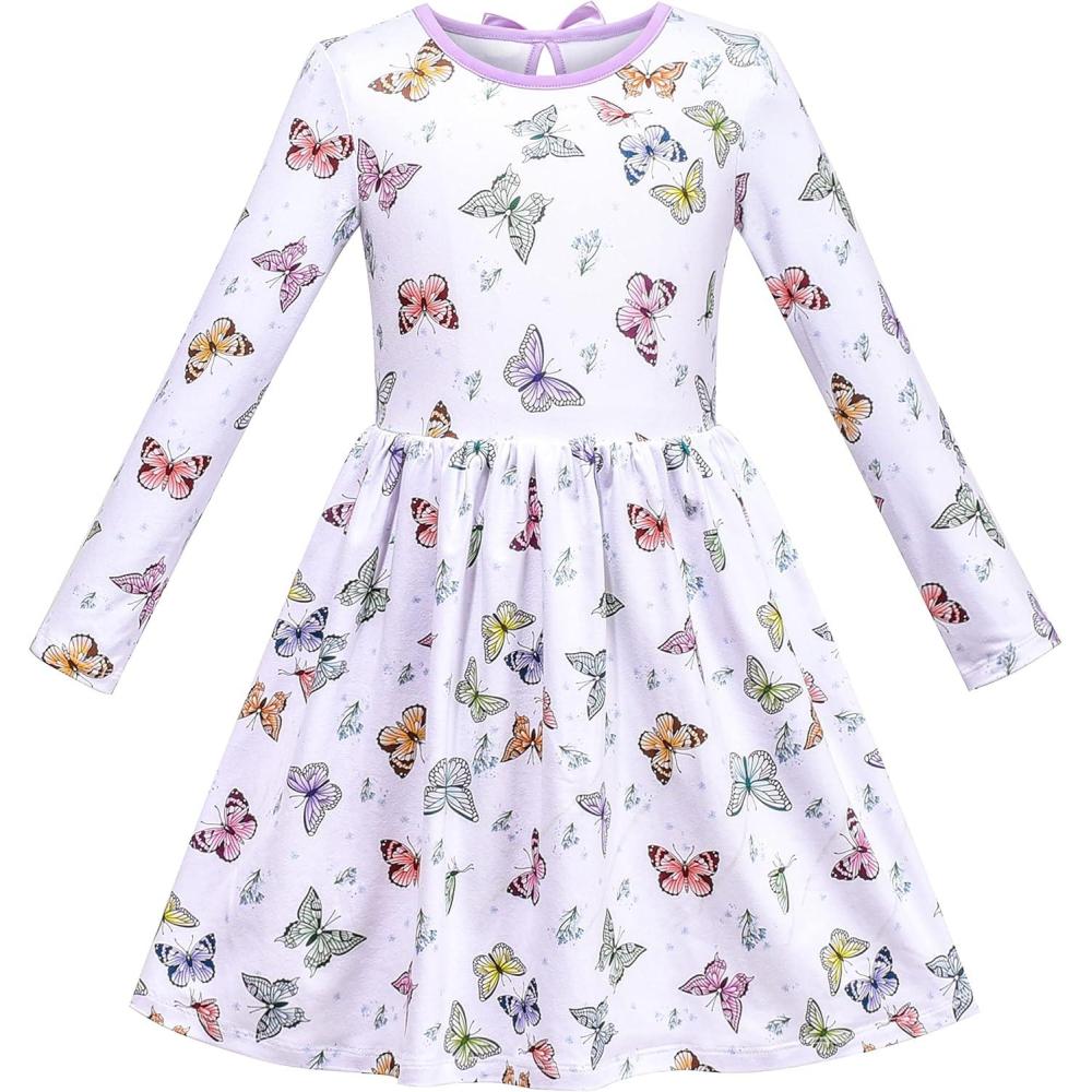 imageSunny Fashion Girls Dress Unicorn Rainbow Long Sleeve Casual Dress Size 38White Butterfly