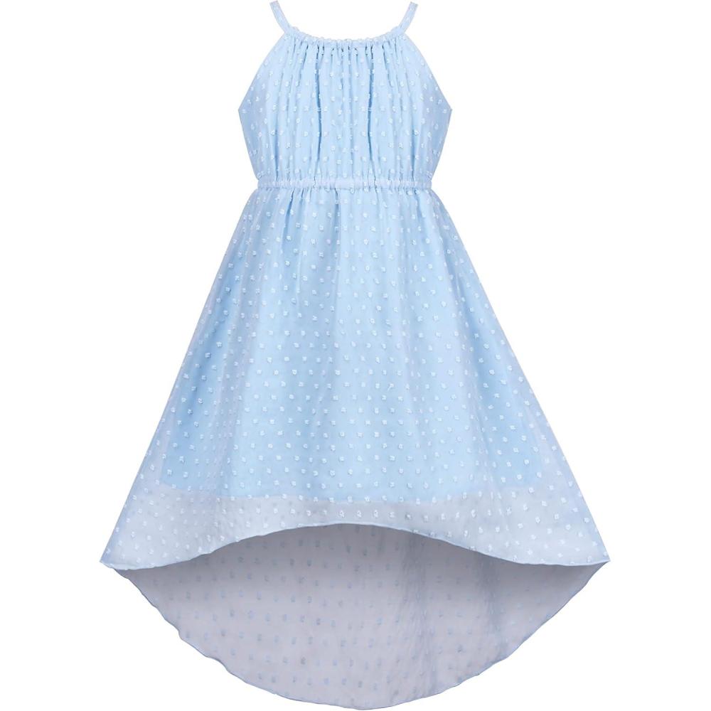 imageSunny Fashion Girls Dress Yellow Leaf Sleeveless Summer Party Size 612Blue Swiss Dot