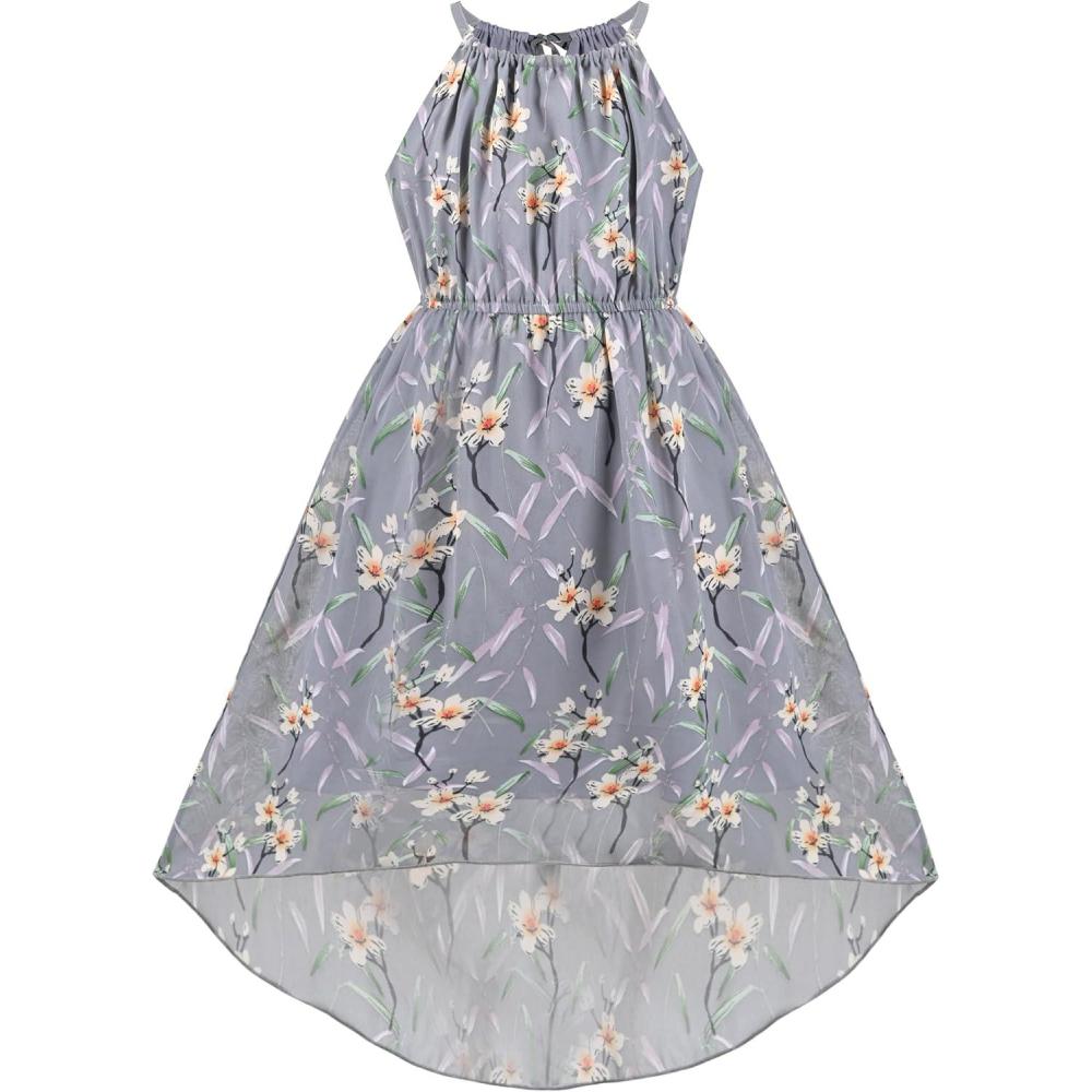 imageSunny Fashion Girls Dress Yellow Leaf Sleeveless Summer Party Size 612Gray