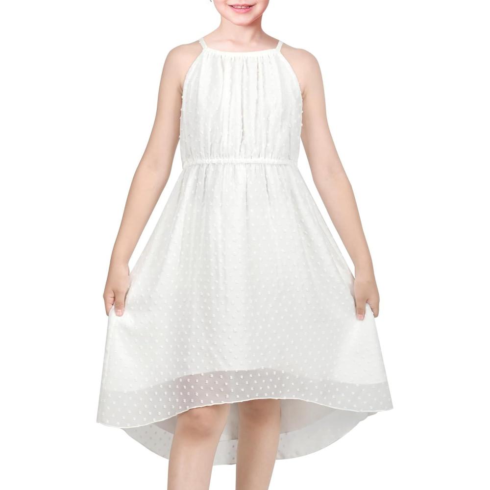 imageSunny Fashion Girls Dress Yellow Leaf Sleeveless Summer Party Size 612White