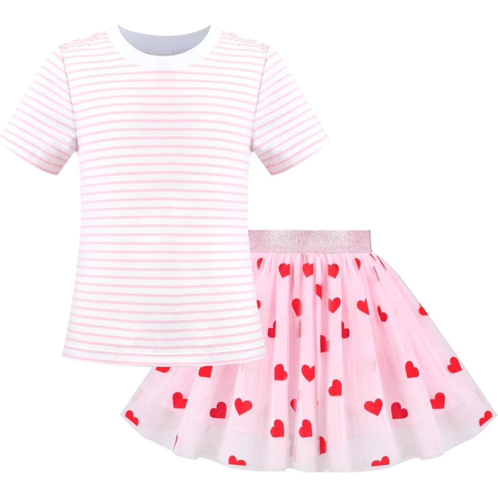 imageSunny Fashion Girls Gray 2 Piece Shirt Butterfly Multicolor Rainbow Floral SkirtPink Heart