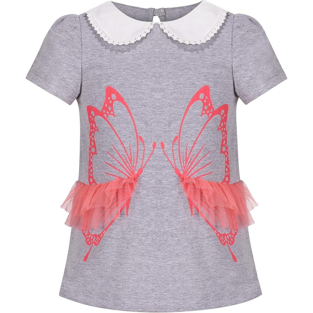 imageSunny Fashion Girls Short Sleeve Tee TShirt Butterfly Sleeve Cotton CasualGray