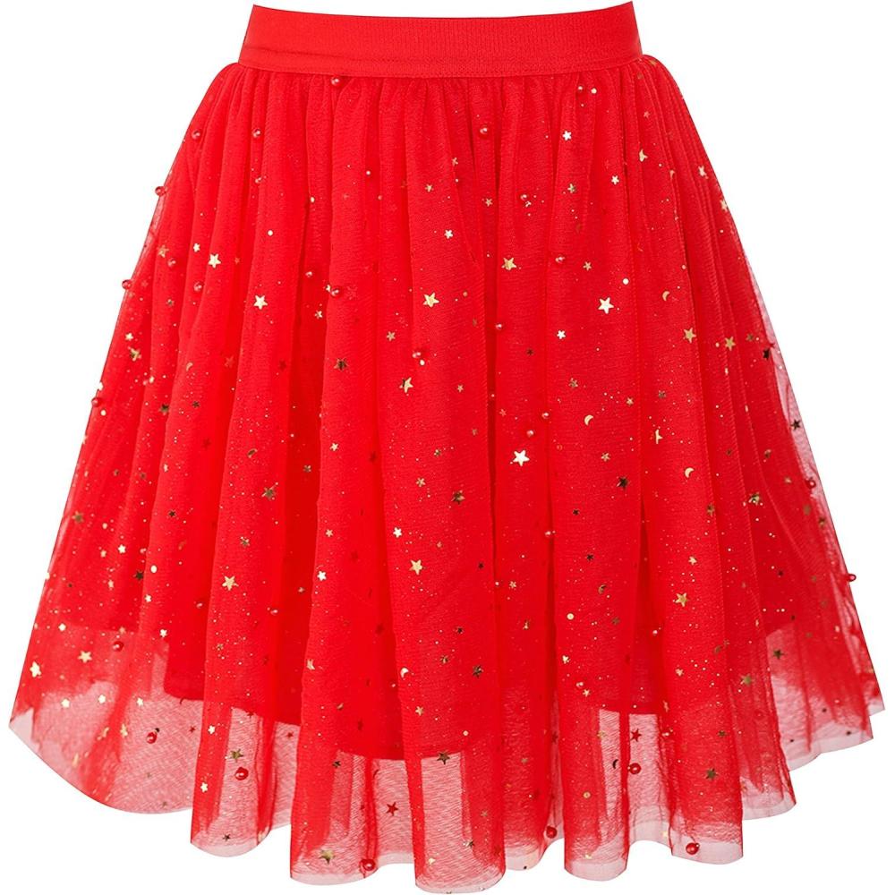 imageSunny Fashion Girls Skirt Navy Blue Pearl Stars Sparkling Tutu Dancing Size 412Red