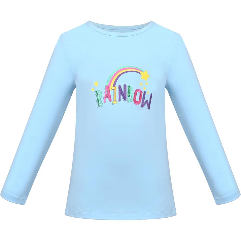 imageSunny Fashion Girls White Long Sleeve TShirt Top Rainbow Sequins Letter StarBlue