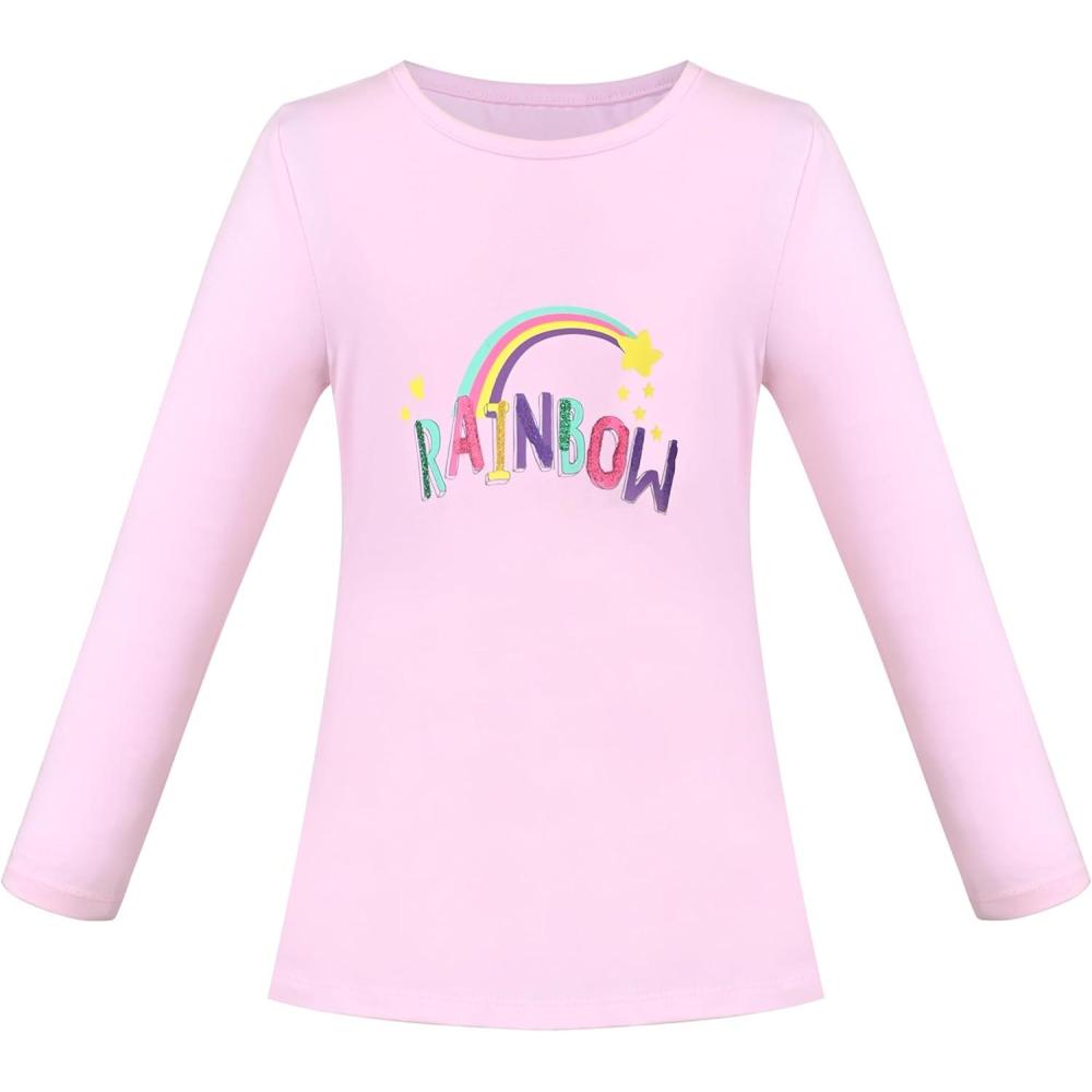 imageSunny Fashion Girls White Long Sleeve TShirt Top Rainbow Sequins Letter StarPink