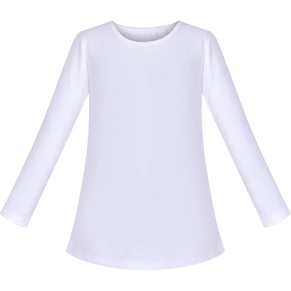 imageSunny Fashion Girls White Long Sleeve TShirt Top Rainbow Sequins Letter StarPlain White