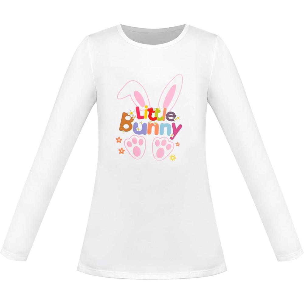 imageSunny Fashion Girls White Long Sleeve TShirt Top Rainbow Sequins Letter StarWhite Bunny