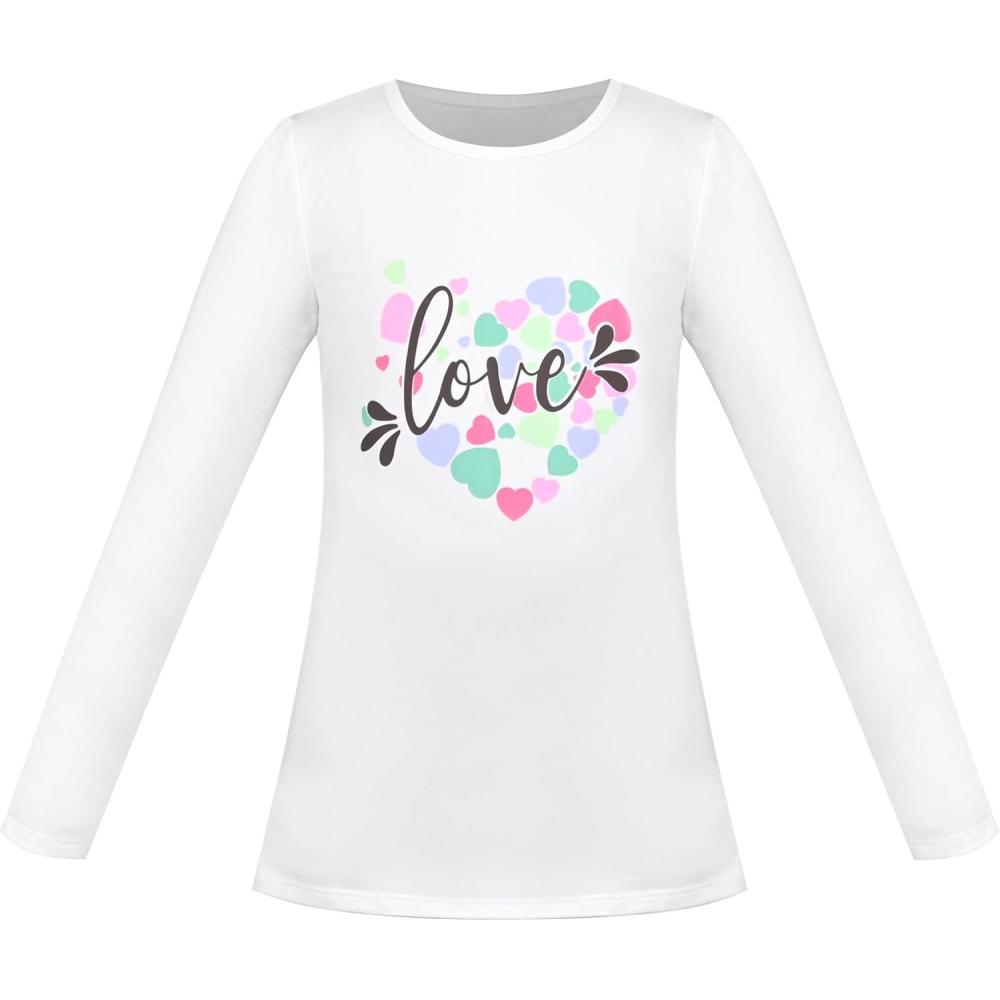 imageSunny Fashion Girls White Long Sleeve TShirt Top Rainbow Sequins Letter StarWhite Heart