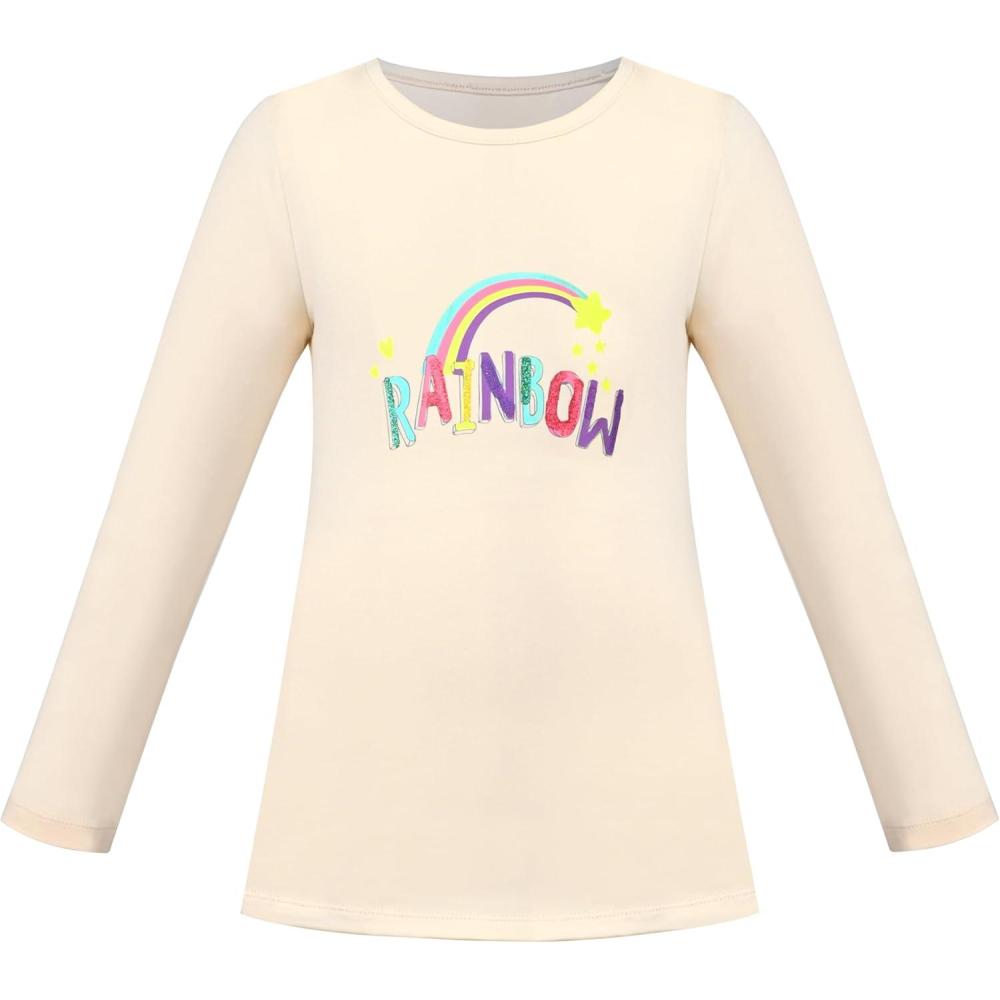 imageSunny Fashion Girls White Long Sleeve TShirt Top Rainbow Sequins Letter StarYellow