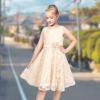 Sunny Fashion 3 Layers Girls Dress Sunflower Wave Pageant Bridesmaid Kids(Light Beige)