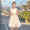 Sunny Fashion 3 Layers Girls Dress Sunflower Wave Pageant Bridesmaid Kids(Light Beige)