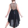 Sunny Fashion Flower Girl Dress Champagne Sequin Hi-Low Wedding Bridesmaid(Black)
