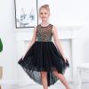 Sunny Fashion Flower Girl Dress Champagne Sequin Hi-Low Wedding Bridesmaid(Black)