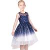 Sunny Fashion Flower Girl Dress Champagne Sequin Hi-Low Wedding Bridesmaid(Blue Heart)