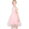 Sunny Fashion Flower Girl Dress Champagne Sequin Hi-Low Wedding Bridesmaid(Light Pink)