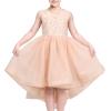 Sunny Fashion Flower Girl Dress Champagne Sequin Hi-Low Wedding Bridesmaid(Pinkish Beige)