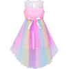 Sunny Fashion Flower Girl Dress Champagne Sequin Hi-Low Wedding Bridesmaid(Rainbow Santa)