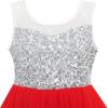 Sunny Fashion Flower Girl Dress Champagne Sequin Hi-Low Wedding Bridesmaid(Red)