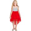 Sunny Fashion Flower Girl Dress Champagne Sequin Hi-Low Wedding Bridesmaid(Red)
