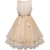 Sunny Fashion Flower Girls Dress Blue Belted Wedding Party Bridesmaid Size 4-12(Beige)
