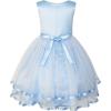 Sunny Fashion Flower Girls Dress Blue Belted Wedding Party Bridesmaid Size 4-12(Blue)