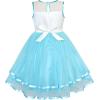 Sunny Fashion Flower Girls Dress Blue Belted Wedding Party Bridesmaid Size 4-12(Blue Unicorn)