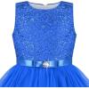 Sunny Fashion Flower Girls Dress Blue Belted Wedding Party Bridesmaid Size 4-12(Cobalt Blue)